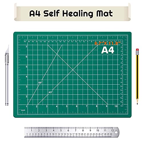 anezus Self Healing Sewing Mat, Rotary Cutting Mat Double Sided 5-Ply Craft Cutting Board for Sewing Crafts Hobby Fabric Precision Scrapbooking Project 9inch x 12inch(A4) - color: Green, size: 12" x 9"