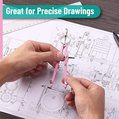 Mr. Pen- Professional Compass for Geometry, Extra Lead | Metal Compass Drawing Tool for Students, Drafting and Engineering, Technical Drawings, Circles and Geometry Projects - color: Pink