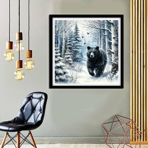 MOMDEDP Diamond Painting Kits for Adults -Forest Bear DIY 5D Diamond Art Kits Full Drill Winter Diamond Dots Paintings with Diamonds Gem Art and Crafts for Beginners Home Decor 12x12inch Animal