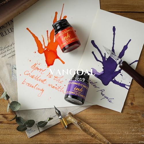 VANGOAL 6 Colors Ink Set, 6 Bottles Writing/Drawing Ink Black,Blue,Purple,Orange,Red Green Ink for Fountain Pen, Glass Pen, Calligraphy Dipping Pen, Feather Pen, Quill Pen, Witch Pen