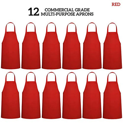 12 Pack Bib Apron - Unisex Red Aprons, Machine Washable Aprons for Men and Women, Kitchen Cooking BBQ Aprons Bulk (Pack of 12, No Pockets, Red) - color: Red, size: 12 Pack