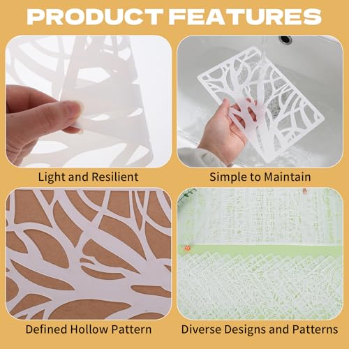 28 Pcs Texture Stencils for Crafts Reusable Mixed Size Abstract Texture Templates Featuring Wave Crackle Lines Grid Plant Geometric Stencils for Painting on Wall Canvas Card Making DIY Projects - style: Style 1