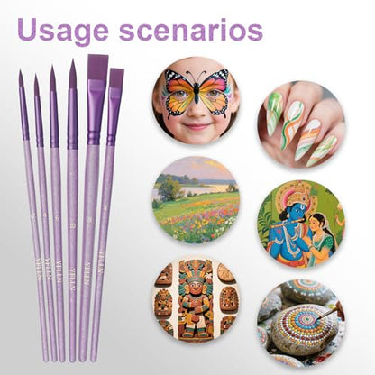 6 Pcs Purple Face Paint & Watercolor Brushes Set, Fine Detail Artist Brushes for Adults, Acrylic Oil Painting, Crafts, Body Face Nail Art - color: Purple