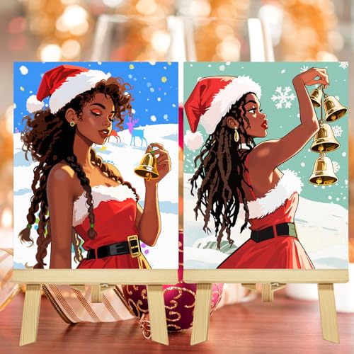 Nuberlic Christmas Pre Drawn Canvas Painting Kits for Sip and Paint Party Black Girls Hangout Yule Girls Paint and Sip Party Supplies Xmas Home Decorations Gifts 10Pcs 8x10 inch - size: 8x10, style: Christmas girl