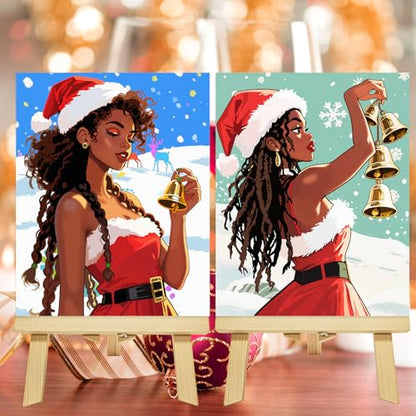 Nuberlic Christmas Pre Drawn Canvas Painting Kits for Sip and Paint Party Black Girls Hangout Yule Girls Paint and Sip Party Supplies Xmas Home Decorations Gifts 10Pcs 8x10 inch - size: 8x10, style: Christmas girl