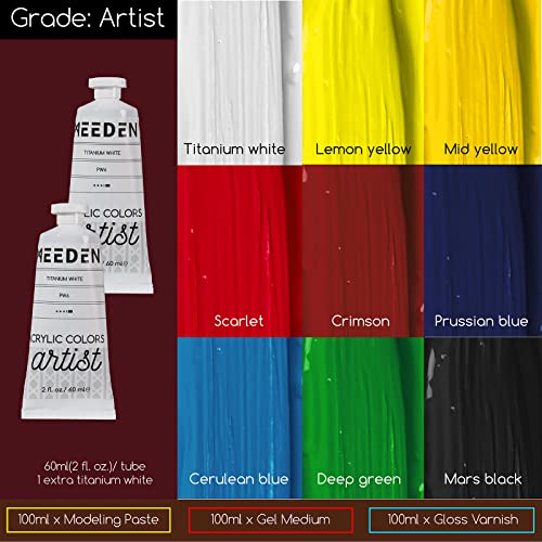 MEEDEN Art Set with French Easel: Acrylic Painting Kit for Adult Artists | Complete Starter Kit with 10–60ML Acrylic Paints and Paintbrushes for Beginners and Professional Artists