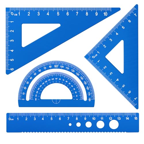 Honagu Triangular Ruler Set, 4 Pieces Aluminum Alloy Ruler, Metal Drafting Ruler, Geometric Protractor for Students, Draftsmen, Engineers, School Office Supplies (Sky Blue) - color: Sky Blue