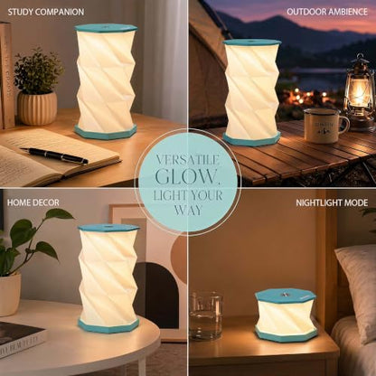 Portable Foldable Table Lamp, Japanese Gift, Paper Lantern Lights | Touch Control Dimmable Lamp with 3 Adjustable Heights, Rechargeable Warm Light, Travel Gifts for Women Men Couples (Blue) - color: Blue