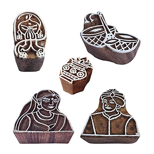 Royal Kraft Wedding Wooden Printing Stamps (Set of 5) - DIY Henna Fabric Textile Paper Clay Pottery Blocks Htag2203 - color: Htag2203