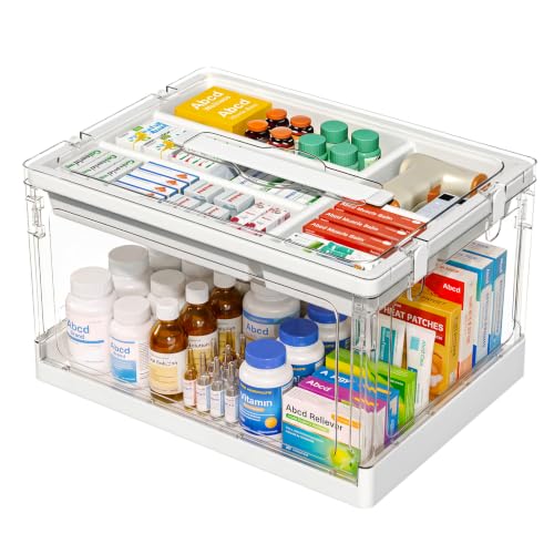 24QT 1Pack Craft Organizers and Storage with Tray, Craft Storage Box | Art Supply Organizer and Storage with Lid for Medicine Cabinet, Medicine Cabinet Organizer, Sewing, Playdoh and Tools - size: 24QT 1-Pack