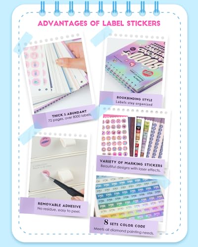 ForeverYoung Diamond Art Label Sticker Book, 72-Page, 8000+ Stickers | Diamond art label sticker book with 8000+ stickers and 72 pages. Helps organize diamond painting drills, colors and storage