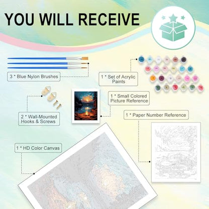 Paint by Numbers Kit for Adults, Sunset Lake DIY Painting Kit, 16x20 Inch - color: CYOP1P02