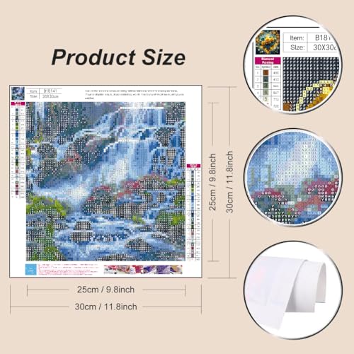 BSNRCH Beautiful Landscape Diamond Art Kits for Adults, Waterfall Diamond Painting Kits for Adults Beginners, 5D DIY Round Diamond Painting Kit for Home Wall Decor 12 x 12 inch - color: 03-Waterfall