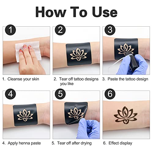 24 Sheets Henna Stencils for Kids Teens Adults | 400+ Reusable Tattoo Stencils, Glitter Tattoo Stencils For Face Hand Back