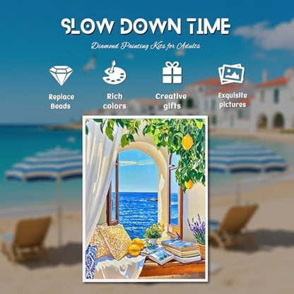 DOTZSO 6PCS Seaside Diamond Painting Art Kits for Adults Beginner 12x16 in | 5D Full Drill Resin, Landscape Pattern, Fits All Ages, Leisure Craft, Stress Relief, Wall/Shelf Display, All-Occasion Gift - color: AAB1 Seaside