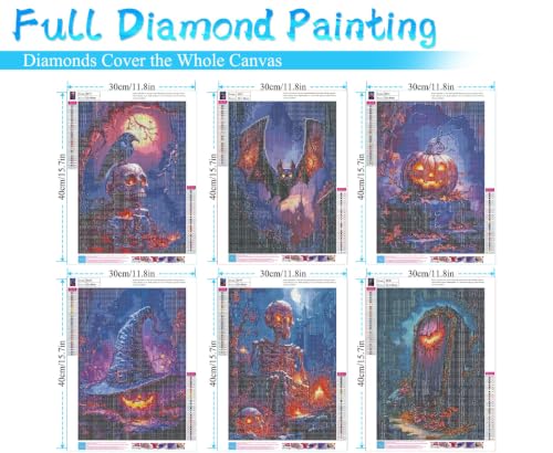 MRMIOOM 6 Packs Halloween 5D Diamond Art Kits for Adults, Pumpkin Diamond Painting Kits for Beginners, Horror Full Drill Diamond Dots,Gem Art Crafts for Adults Wall Decor 12x16in - color: 6P-D047-D052-US