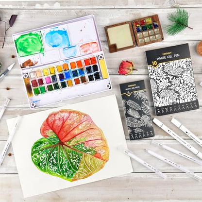 White Pens Set, White Gel Pens, Dual-Tip Acrylic Paint Pen | 6 Size Opaque Gel Ink Pen Brush Tip Acrylic Markers for Drawing, Sketching, Illustration, Card Making, Bullet Journaling - size: 10