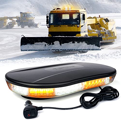 Xprite COB LED Rooftop Strobe Light Bar, Super Bright 19 Adjustable Lighting Modes with Magnetic Base for Construction Vehicles Tow Trucks Snowplow, White Amber - color: White Amber