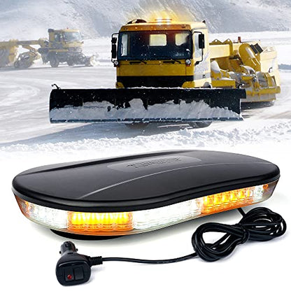 Xprite COB LED Rooftop Strobe Light Bar, Super Bright 19 Adjustable Lighting Modes with Magnetic Base for Construction Vehicles Tow Trucks Snowplow, White Amber - color: White Amber
