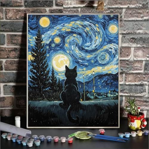 ldazao Cat Paint By Numbers Kit for Adults, Cats Adult Paint By Number Kits for Beginner DIY Easy Cat Oil Art Painting Kits Home Room Wall Decor Gift 16x20 Inch - color: DD041