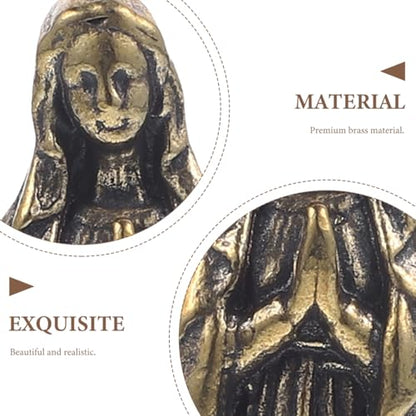 Homoyoyo Brass Maria Brass Virgin Statue Miniature Virgin Sculpture Catholicism Ornament Maria Figurine Classic Decor Craft Figurine Desk En Laton Mini Virgen Stand