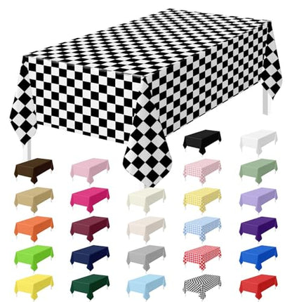 HEIPINIUYE 2 Pack Checkered Tablecloth Disposable 54 x 108 Inch Black and White Checkered Flag Plastic Table Cloth Disposable Rectangle Table Cover for Party Birthday Race Car Tablecloths - color: Checkered Tablecloth, size: 2 Pack