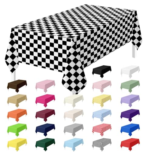 HEIPINIUYE 2 Pack Checkered Tablecloth Disposable 54 x 108 Inch Black and White Checkered Flag Plastic Table Cloth Disposable Rectangle Table Cover for Party Birthday Race Car Tablecloths - color: Checkered Tablecloth, size: 2 Pack