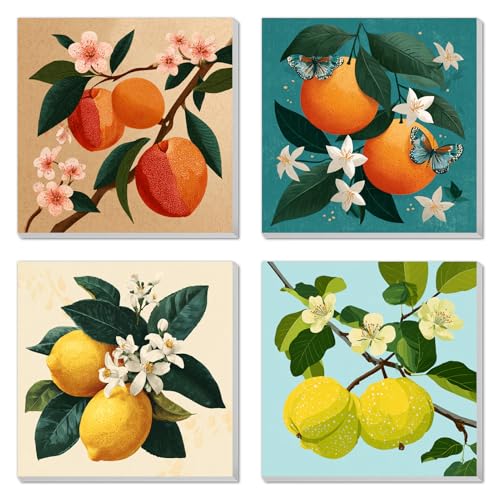 4 Pack Framed Paint By Numbers Kit for Adults Beginner Fruit Adult Paint By Number Kits on Canvas Green Plant Painting By Numbers for Adults with Frame Diy Painting Kits for Home Wall Art 8x8 Inch - color: NZT1720, size: 8x8 Inch