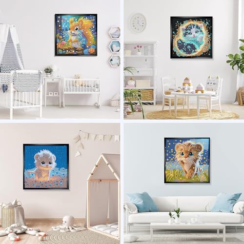AIBOERL 4 Pack Diamond Art Kits for Adults,Animals Kids Diamond Painting | Round Drill Cartoon Animals Diamond Painting for Beginners DIY Rhinestone 5D Diamond dots(Gemstone Craft)Wall Art Gift 8x8IN - color: DP02982