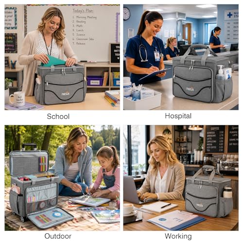 Rolling Craft Bag With Wheels, Teacher Tote Organizer With Detachable Cart - color: Grey