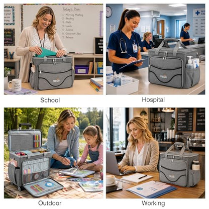 Rolling Craft Bag With Wheels, Teacher Tote Organizer With Detachable Cart - color: Grey