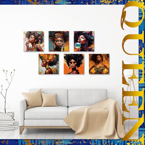 Affrolling 12 Pcs Pre Drawn Canvas for Painting for Adults 8 x 8 Inch Canvas Painting Kits Stretched with Drawing Ready to Paint Beginner Artists Date Night Party Supplies(Black Girl) - style: Black Girl