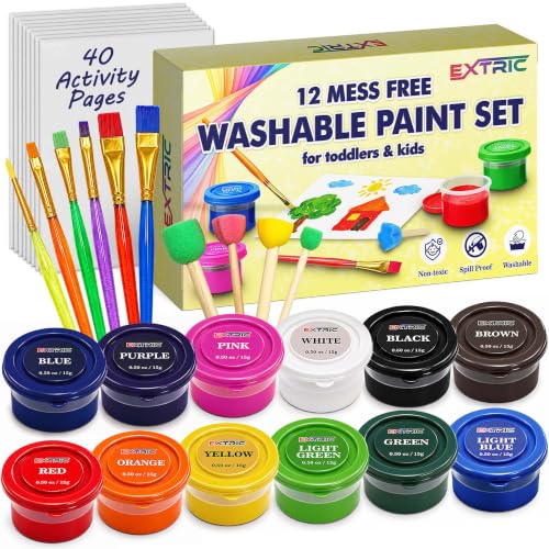 EXTRIC Spill Proof Paint 12 Washable Kids Painting Mess Free Toddler Art
