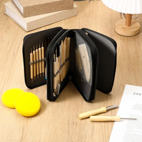 43 Pcs Pottery Tools Pottery Sculpting Tool, Potterys Kit, Clay Sculpting Tools at Home, Ceramics Tool Set with Carrying Case Bag and Apron, for Potterys Wheel, DIY Art and Craft (Natural Wood Color) - color: Natural Wood Color