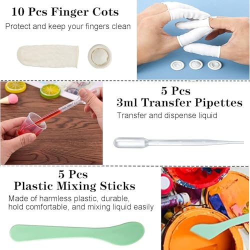 Measuring Cups Kit - 5 Pcs 30ml, 2 Pcs 100ml Plastic Measuring Cups, Paint Resin Mixing Cups, Medicine Graduated Measure Cups with 5 Pcs Mixing Sticks, 10 Pcs Finger Cots and 5 Pc Transfer Pipettes - color: 2 Pcs 100ml + 5 Pcs 30ml Kit