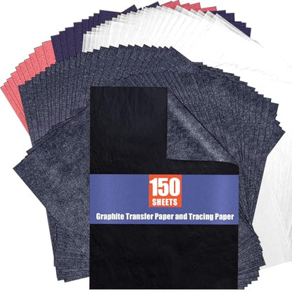 PSLER 60pcs Carbon Paper for Tracing - 40pcs Transfer Tracing Paper, A4 | Use with Tracing Paper, Translucent Trace Paper for Drawing Patterns on Wood, Canvas, Fabric, Artist Lettering & Sketching - color: black&red&blue&transparent