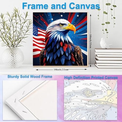 Artunion Framed Paint by Numbers Kit for Adults Beginners & Kids Ages 8-12,Flag Bald Eagle Paint by Number with Frame,American Flag Paint by Numbers Kit on Canvas 10 * 10 Inch Without Easel - color: ZXT-383-F