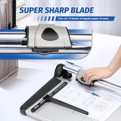670mm(26.37") Rotary Paper Trimmer, 15 Sheets Heavy Duty Paper Trimmer | Sharp & Safe Blade, Effective for A2-A6 Sizes, Commercial Grade Rotary Paper Cutter for Home/Office/School, Black & Silver - size: 26.37"