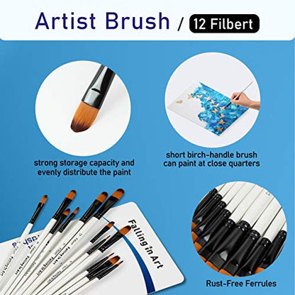Falling in Art 12 PCS Professional Filbert Paint Brushes Set | Artist Brushes for Watercolor, Oil Painting, Acrylic, Face Body Nail Art, Crafts, Rock Painting - size: 12 Pcs Filbert Nylon