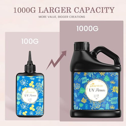 Bsrezn 1000g UV Resin Kit Hard for Jewelry Making and Crafting | Clear & Hard UV Epoxy Resin Glue with Mica Powders of 6 Colors - size: 1000 g kit