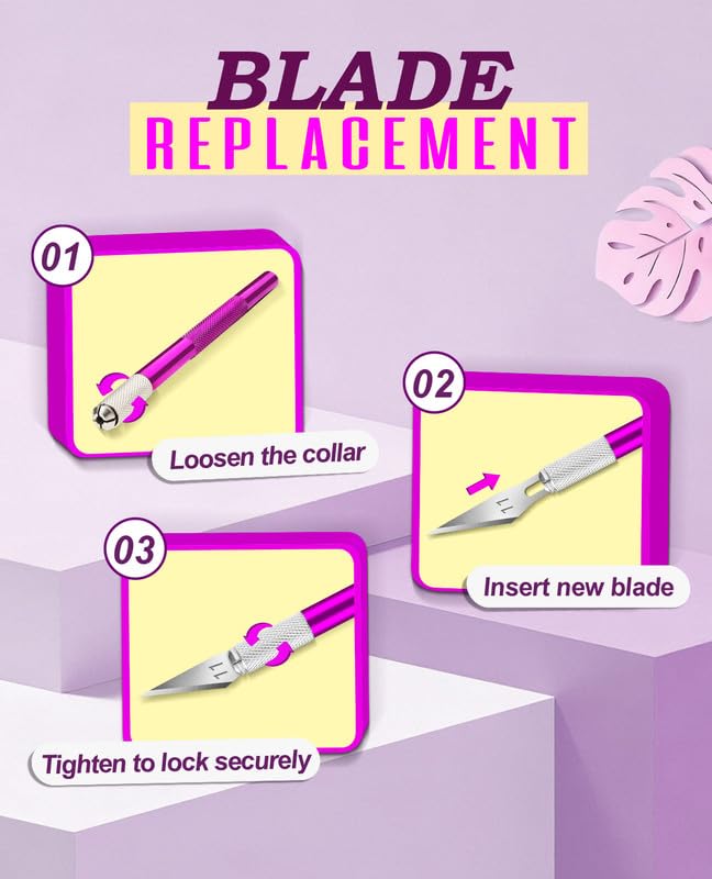 DIYSELF Craft Knife Set with 20 Extra #11 Blades, Aluminum Handle, Ruler | Exacto Knife Kit for DIY, Art, Model Making, Craft Knife with Blades for Artists & Modelers, Aluminum Handle, Purple - color: Purple-20
