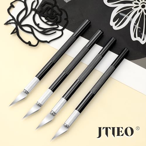 JTIEO Exacto Knife Set,74 Pack Hobby Knife with 4 Upgrade Sharp Hobby Knives and 70 Spare Exacto Knife Blades for Art,Stencil,Scrapbooking (Black) - color: Black