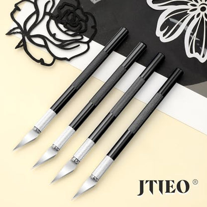 JTIEO Exacto Knife Set,74 Pack Hobby Knife with 4 Upgrade Sharp Hobby Knives and 70 Spare Exacto Knife Blades for Art,Stencil,Scrapbooking (Black) - color: Black