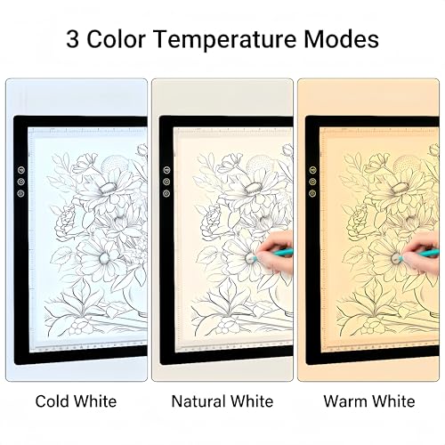A3 Wireless Rechargeable Tracing Light Pad, 3-Colors & 8-Level Adjustable Brightness, 2500mAh Battery Powered Ultra-Thin Light Board with Foldable Stand for Diamond Art Painting - size: A3 Rechargable