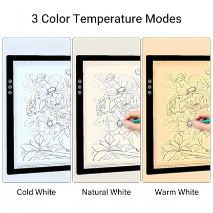 A3 Wireless Rechargeable Tracing Light Pad, 3-Colors & 8-Level Adjustable Brightness, 2500mAh Battery Powered Ultra-Thin Light Board with Foldable Stand for Diamond Art Painting - size: A3 Rechargable