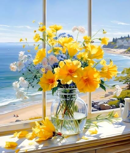 NKVNKV Paint by Numbers Kit for Adults Beginner Flowers Adult Paint by Number Kits On Canvas Oil Painting Kit for Beginners Adults' Paint-by-Number Kits for Gift Home Wall Decor 16x20 Inch（Frameless） - color: Mum