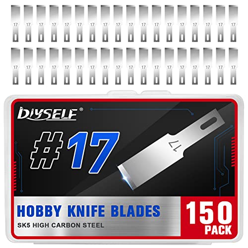DIYSELF 150 PCS Exacto Knife Blades #17, SK5 Hobby Knife Replacement Blades | Flat-Edge Art Knife Blades for Chiseling and Trimming, Controlled-Cutting Craft Knife Blades for Paper, Wood and Leather - size: #17