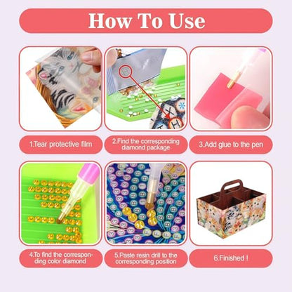 LSQFS Cat 5-Grid Wooden Diamond Painting Storage Box with Handle for Adults - color: cat