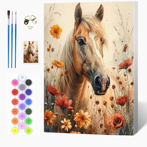 Auremi Horse Paint by Number Kits with Framed, DIY Animals Paint by Number Canvas for Adults, Easy Acrylic in Canvas with Brushes for Decor 20x30cm - color: Paint by Number 103