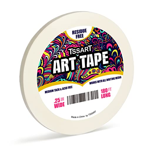 White Art Tape Medium Tack - Masking Artists Tape for Drafting Art Watercolor Painting Canvas Framing - Acid Free 1/4 Inch/ 0.25inch Wide 180FT Long - size: 0.25inch